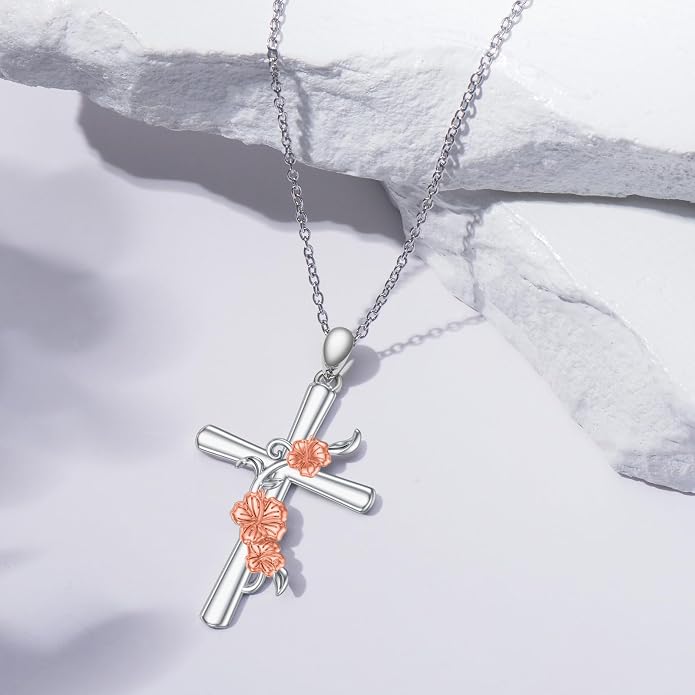 Cross Necklace for Women 925 Sterling Silver Crucifix Pendant Christian Cross Jewelry for Women Men