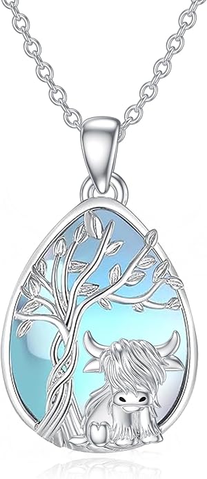 Highland Cow Gifts for Women 925 Sterling Silver Highland Cow Birthstone Necklace Fluffy Cow Jewelry Gifts Birthday Christmas