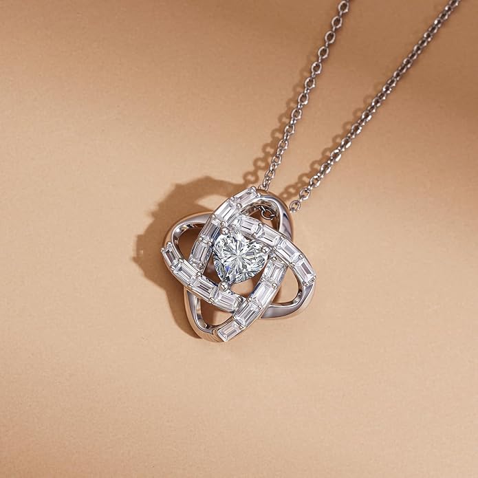 Birthstone Necklace for Women, S925 Sterling Silver Jewelry Gifts, White Gold Plated Love Knot Pendant, Anniversary Birthday Vanlentine Day's Gifts for Grandma, Wife, Mom and Sister