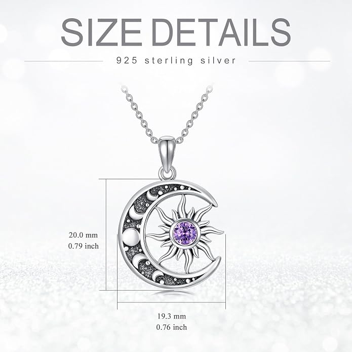 Sun and Moon Necklace 925 Sterling Silver Sun Moon Pendant Gemstone Jewelry Gifts for Women