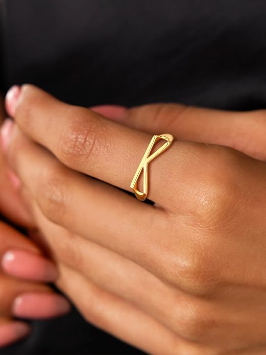 SILVERCUTE 925 Sterling Silver Initial Rings for Women,Adjustable Capital Letter Ring Hypoallergenic,Minimalist 925 Silver Rings for Mother Daughter