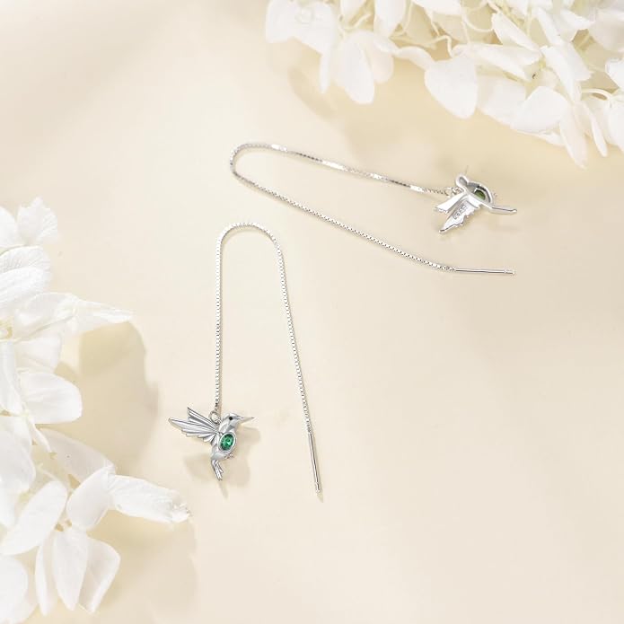 Hummingbird Pull Through Threader Earrings 925 Sterling Silver Long Piercing Tassel Drop Dangle Ear Line Eardrop Earrings Origami Jewelry Birthday Gifts for Women