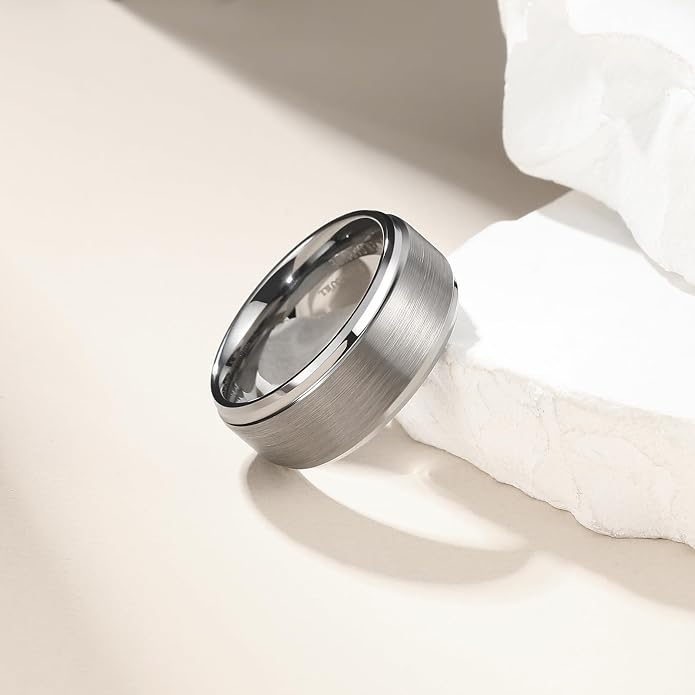 King Will Classic Tungsten Wedding Band for Men, 6/7/8/9/10mm Widths, Polished Finish Step Edge Matte Rings Comfort Fit