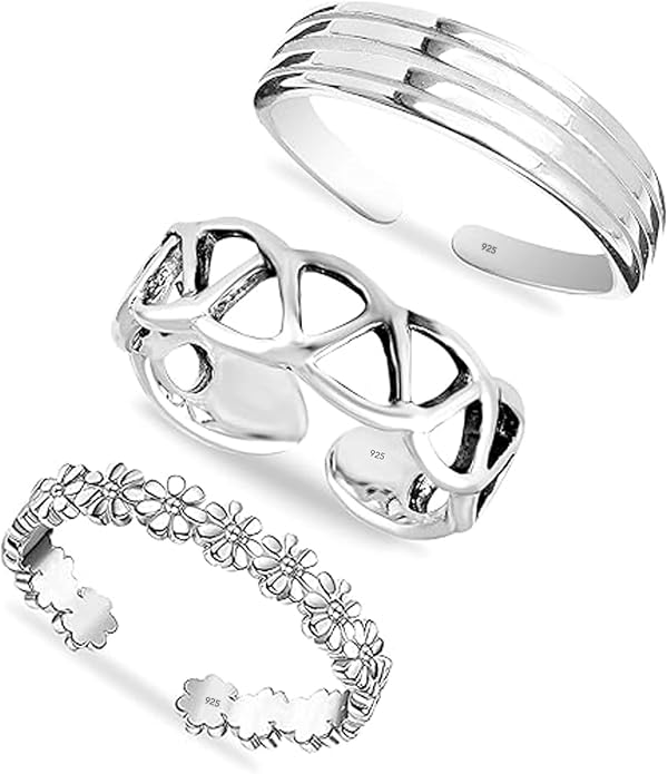 Charmsy 925 Sterling Silver Toe Rings for Women | Minimalist Open Adjustable Toe-Rings Band | Women's Cuff Toe Ring Summer Beach Foot Jewelry