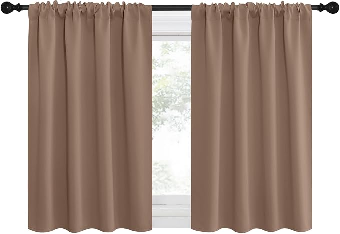 NICETOWN RV Blackout Curtains for Camper Windows, Window Treatment Thermal Insulated Rod Pocket Small Blackout Draperies/Drapes for Bedroom/Kitchen (Cappuccino, Set of 2, 29" Wide by 30" Long)