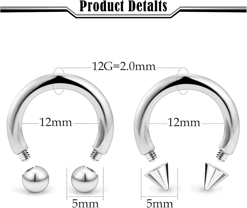 20G-00G Septum Rings horseshoes Nose Rings Hoops 316L Surgical Steel Snake Bites Lip Nipple Ring Cartilage Tragus Helix Rook Conch Daith Earrings Pa Piercing Jewelry for Women Men