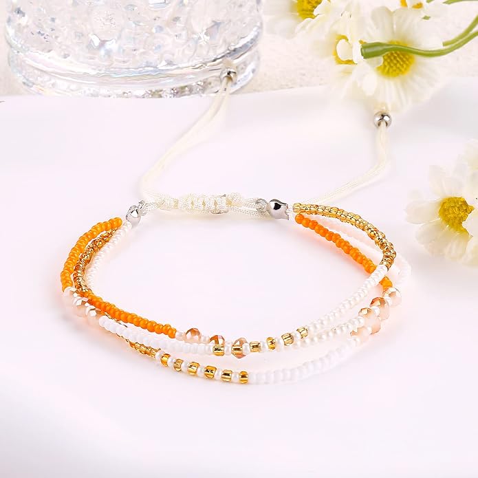 SUMMER LOVE Boho Bohemian Beaded Anklet Bracelets for Women Unique Colorful Pretty Beach Anklet,Handmade