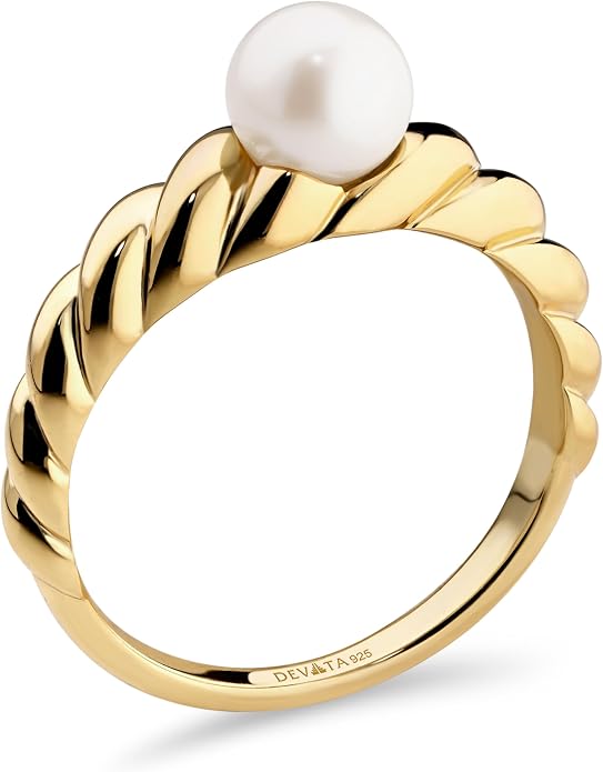 DEVATA Gold or Rhodium Plated Sterling Silver 925 – Eternity, Band Ring for Women – Heart, Knot, Clover, Infinity, Mariner, Cable, Curb, Cuban, Figaro, Daisy, Rope, Ribbed, Dome