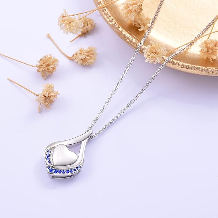 Cremation Jewelry 925 Sterling Silver Teardrop Urn Necklace for Ashes Heart Shape Memorial Keepsake Pendant for Human Ashes for Women Gift
