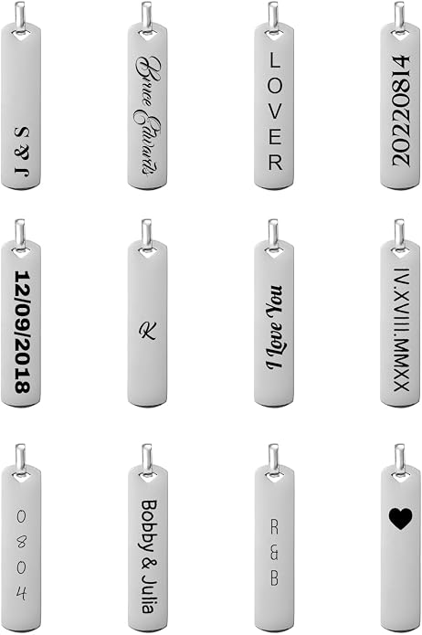 Fathers Day Personalized Vertical Bar Pendant Necklace - Custom Name Text Necklace Customized Stainless Steel Memorial Necklace Dad Gifts for Men
