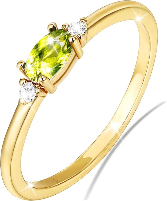 Lunvky 14k Gold Plated Birthstone Rings for Women Teen Dainty Stackable Pinky Rings Non Tarnish CZ Emerald Green Gemstone Thumb Finger Band Ring Cute Jewelry Birthday Gift Size 6-11