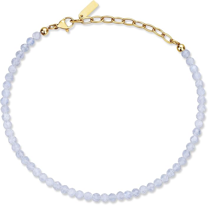 COAI Beach Waterproof Anklet for Women, Black Tourmaline Moonstone Amethyst Beaded Anklet for Women