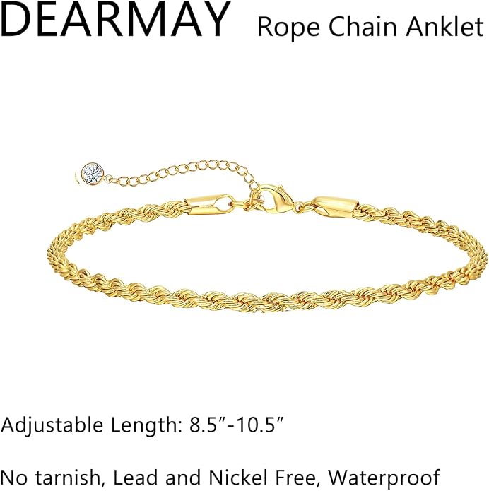 DEARMAY Gold Anklets for Women Waterproof, Non Tarnish14K Gold Plated Ankle Bracelets Set Stack, Summer Beach Jewelry Gifts for Vacation, Bikini Outfits for Women Mom Her