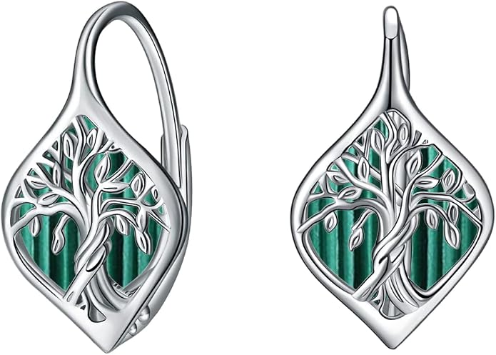 WINNICACA Leverback Earrings for Women 925 Sterling Silver Tree of Life Earrings Dangle Drop Turquoise Moonstone Moss Agate Heart Jewelry Gifts for Women Her Wife Anniversary Birthday Gifts