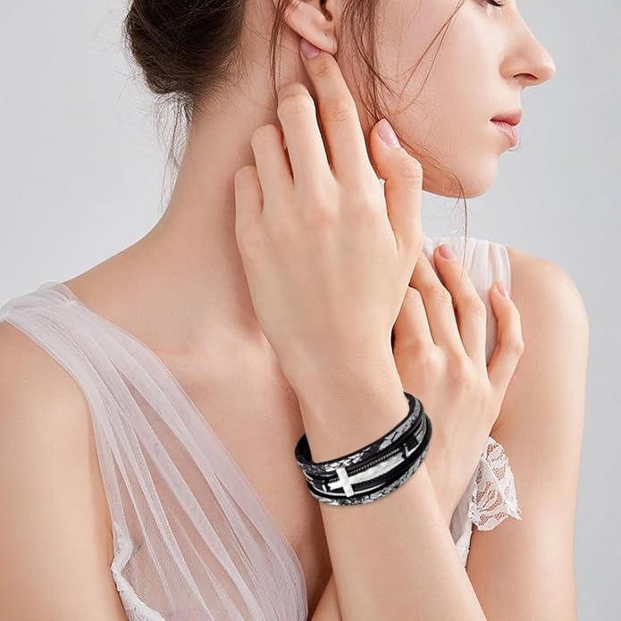 Leather Wrap Bracelets Cross Bracelets Trendy Layered Bracelet for Women Stackable Bracelet Jewelry Birthday Christmas