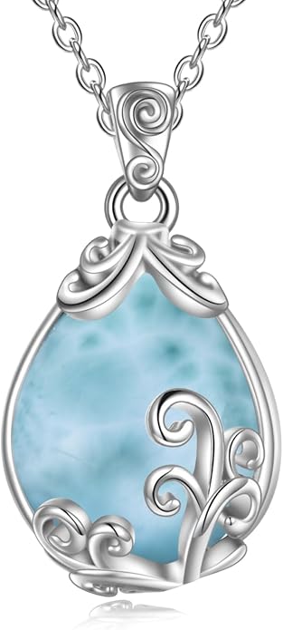 POPLYKE Sterling Silver Gemstone Teardrop Pendant Necklace Crystal Jewelry for Women