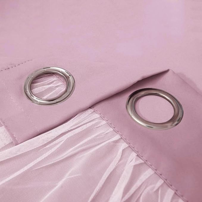 INLINAS Pale Pink Blackout Curtains with Sheer Overlay - Grommet Top Thermal and Noise Reduction Panels for Bedroom and Living Room Light Blocking and Energy Saving, 52 x 108 Inches, Set of 2
