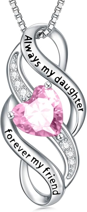 Daughter Necklace 925 Sterling Silver Always My Daughter Forever My Friend Infinity Necklace to Daughter Birthday Gift from Mom with 12 Birthstones