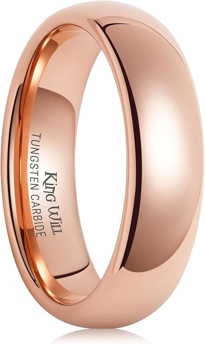 King Will Men's Women's Tungsten Carbide Ring 24k Gold Plated Rose Gold Plated Domed Polished Finish Wedding Band