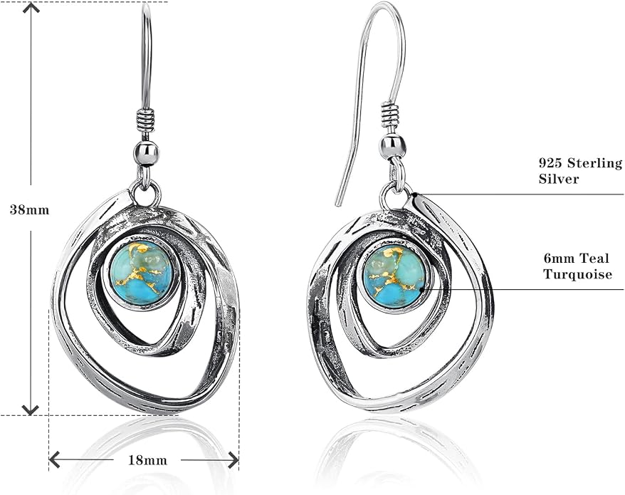 Turquoise Earrings for Women 925 Sterling Silver Pearl/Black Onyx/Opal Dangle Earrings Vintage Spiral/Wire Wrapped/Beads & Rope Ear Hook Earrings