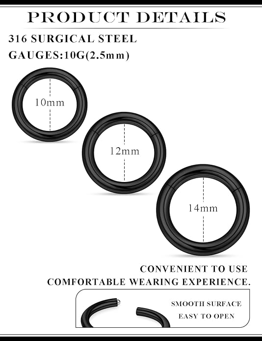 20G 18G 16G 14G 12G 10G 8G 6G 4G 2G Nose Rings Hoops 316l Surgical Steel Clicker Septum Lip Ring Tragus Helix Daith Rook Conch Snug Cartilage Lobe Earrings Hoop Piercing Jewelry For Women Men