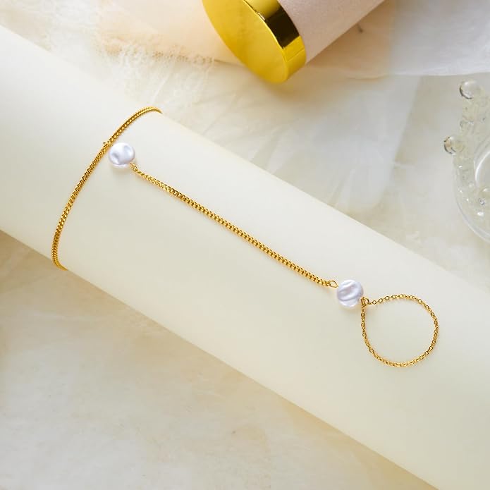 Dainty Anklet for Women Trendy Boho Waterproof Link Chain Gold Pearl CZ Stainless Steel Ankle Chain Adjustable Foot Minimalist Summer Jewelry Gift for Women