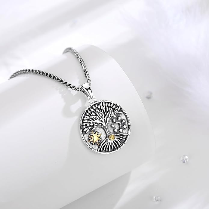 AEONSLOVE Tree of Life Necklace 925 Sterling Silver, Family Tree of Life Pendants Jewelry Gifts for Women Wife Mother, 18 Inch Chain