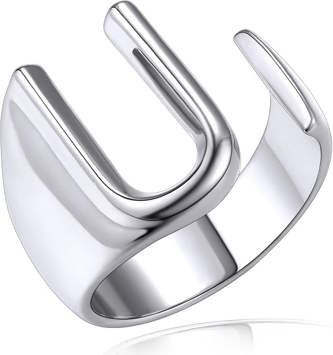 KeyStyle Bold Initial Letter Rings Adjustable, GoldChic Jewelry Women Gold Statement Ring Personalized Engraved Women’s Open Signet Ring for Party (Gold, White Gold, Black)