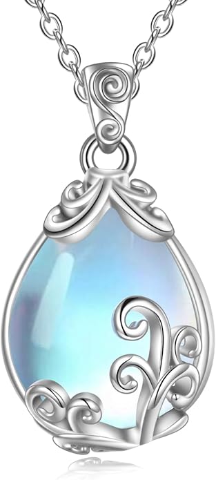 POPLYKE Sterling Silver Gemstone Teardrop Pendant Necklace Crystal Jewelry for Women