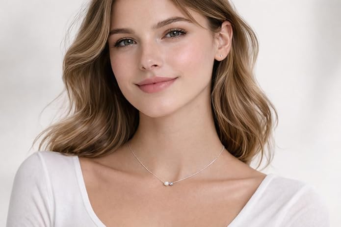 QueenBee Double Floating Pearl & Bead Bolo Necklace - 8mm Pearl with 14K Gold Filled or 925 Sterling Silver Accents, Adjustable Slider Chain, No-Clasp Waterproof Jewelry