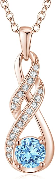 Birthstone Necklaces for Women 925 Sterling Silver Infinity Pendant Created Gemstone Jewelry for Her, 16"+2"