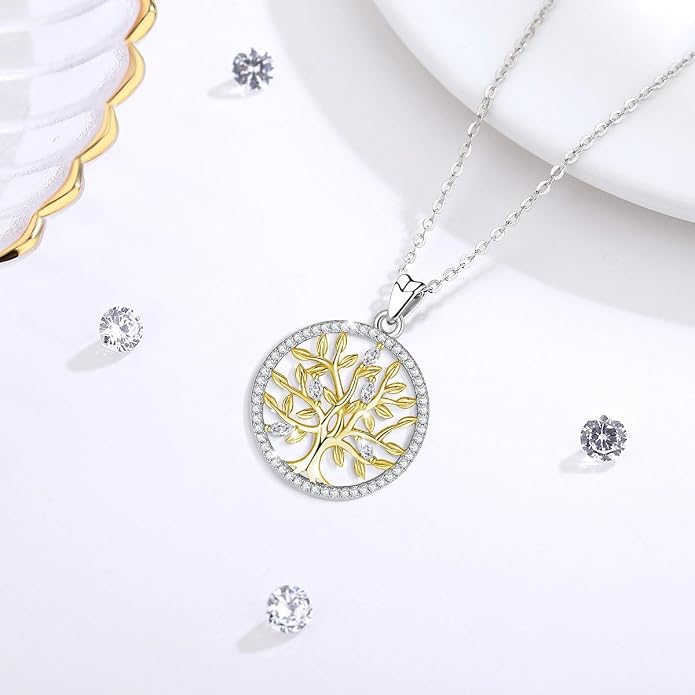 AEONSLOVE Tree of Life Necklace 925 Sterling Silver, Family Tree of Life Pendants Jewelry Gifts for Women Wife Mother, 18 Inch Chain