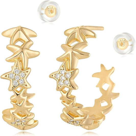 MYEARS Women Hoop Earrings Gold 14K Gold Filled Small Simple Handmade Hypoallergenic Everyday Illusion Jewelry
