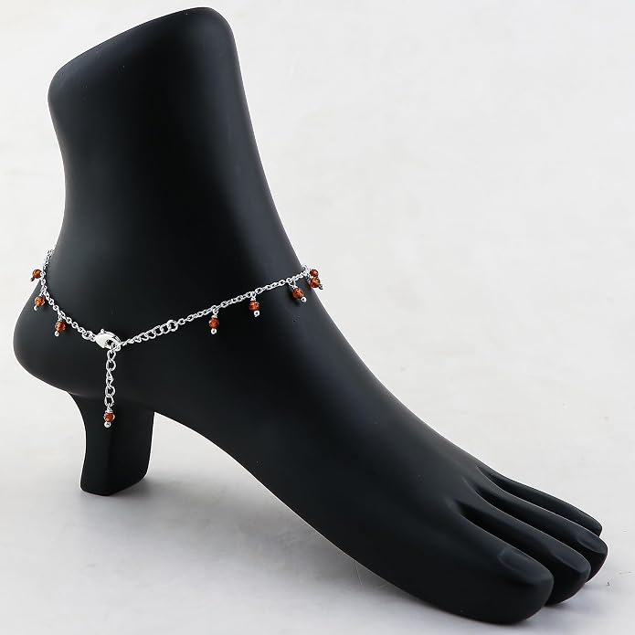 Natural Gemstone Beaded Dangle Anklets, Handmade Bohemian Jewelry, Micro-Faceted Stones Wicca & Reiki Healing Crystals, Silver Ankle Bracelet, Christmas Gift for Women, 9+1.50inch