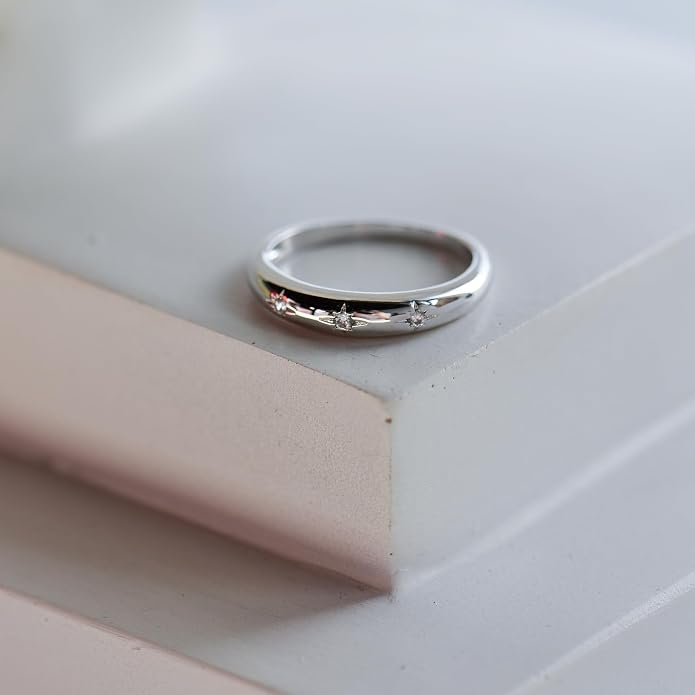 LEMON GRASS Bezel Set Round CZ Thin Dome Ring | Minimalist Stacking Band Signet Ring in Gold