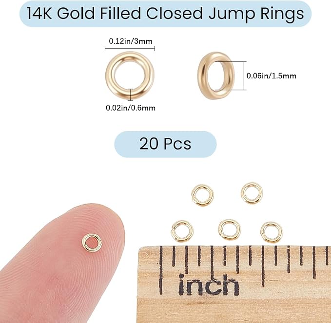 Beebeecraft 1 Box 20Pcs 14K Gold Filled Brass Closed Jump Rings 3mm Soldered Jump Rings Connectors for Jewelry Bracelet Necklace Making Craft