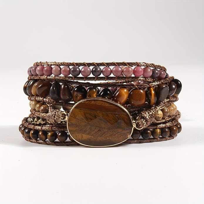 Women Wrap Bracelets Boho Natural Stone Jasper Turquoises Strand Bracelet Jewelry Collection