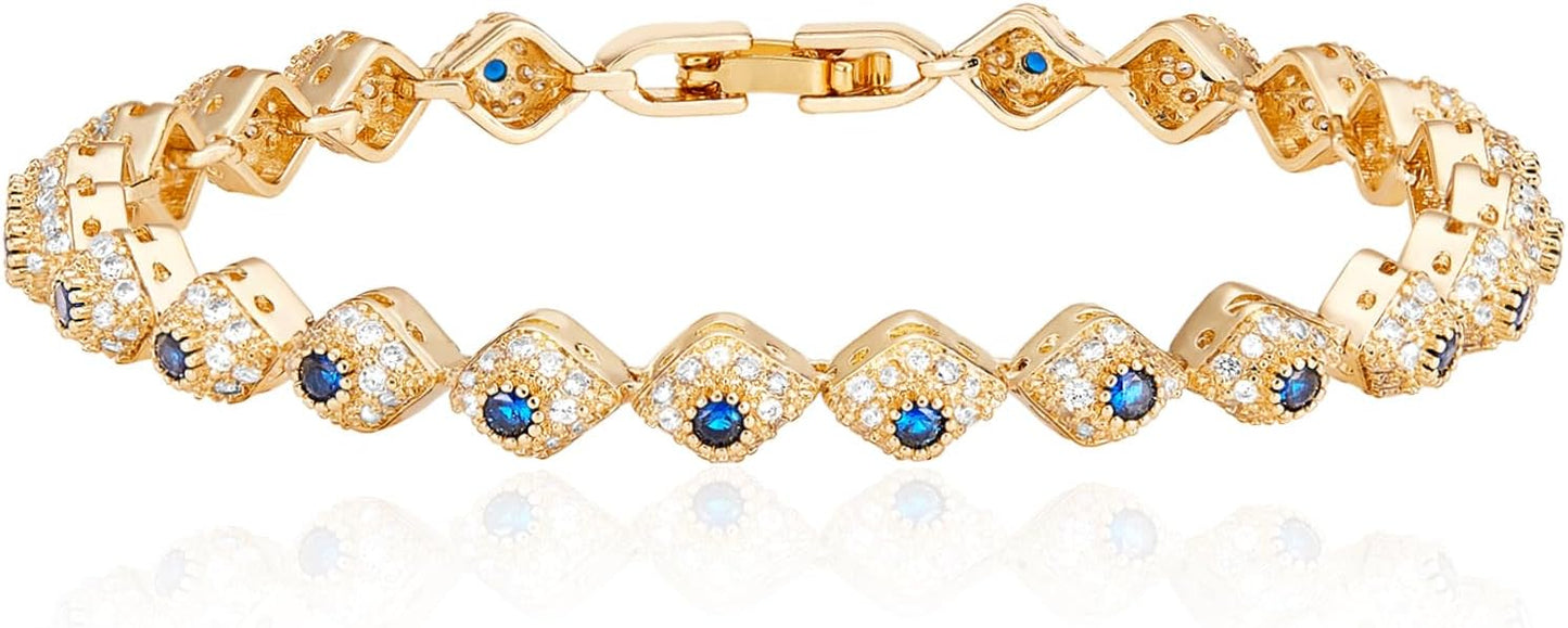 Richapex Diamond Tennis Bracelet for Women, Eternity Bracelet Blue Cubic Zirconia, Sapphire Bracelet, 18K Gold Plated Hypoallergenic Bracelets -7.48inch/190mm