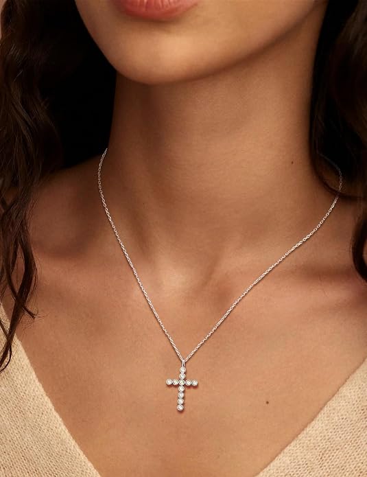 Sterling Silver Cross Necklace for Women Birthstone Religious Jewelry