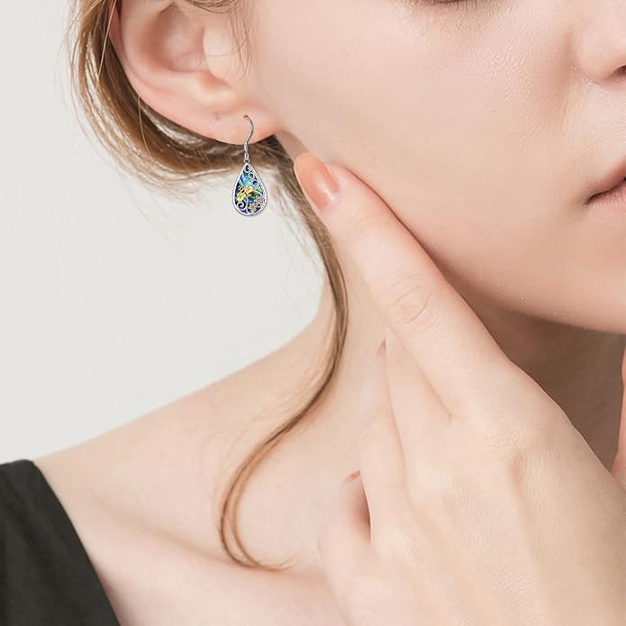 POPLYKE 925 Sterling Silver Tree of Life Dangle Earrings for Women Fashion Abalone Shell Jewelry Gifts for Mom Sister Friend Birthday