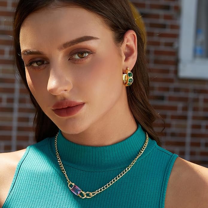 FRUMOS 18K Gold Plated Chunky Hoop Earrings for Women Fashion Thick Gold Hoops Set Jewelry for Birthday Christmas Gifts