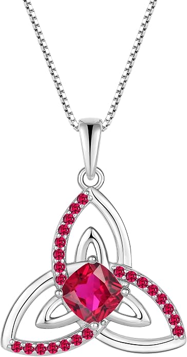 Celtic Birthstone Necklace for Women 925 Sterling Silver Trinity Knot Triquetra Crystal Pendant