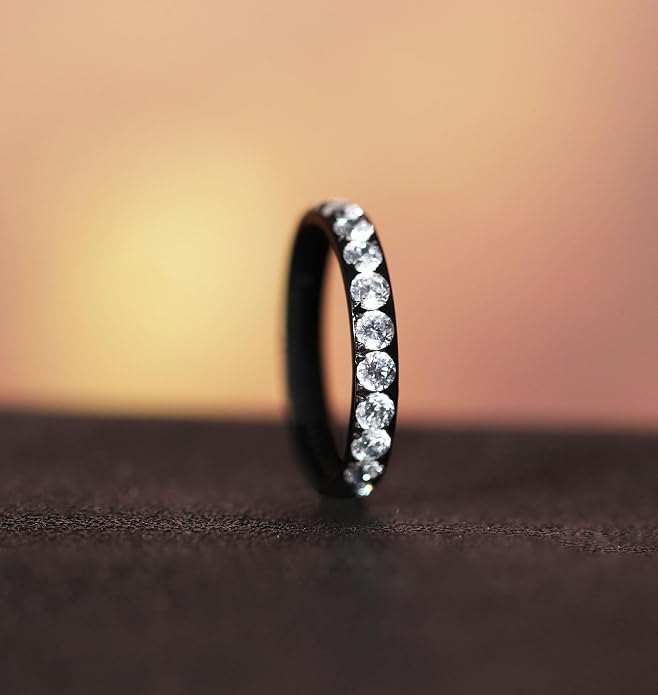 TIGRADE 3mm Women Titanium Engagement Ring Cubic Zirconia Eternity Wedding Band Size 3-13.5