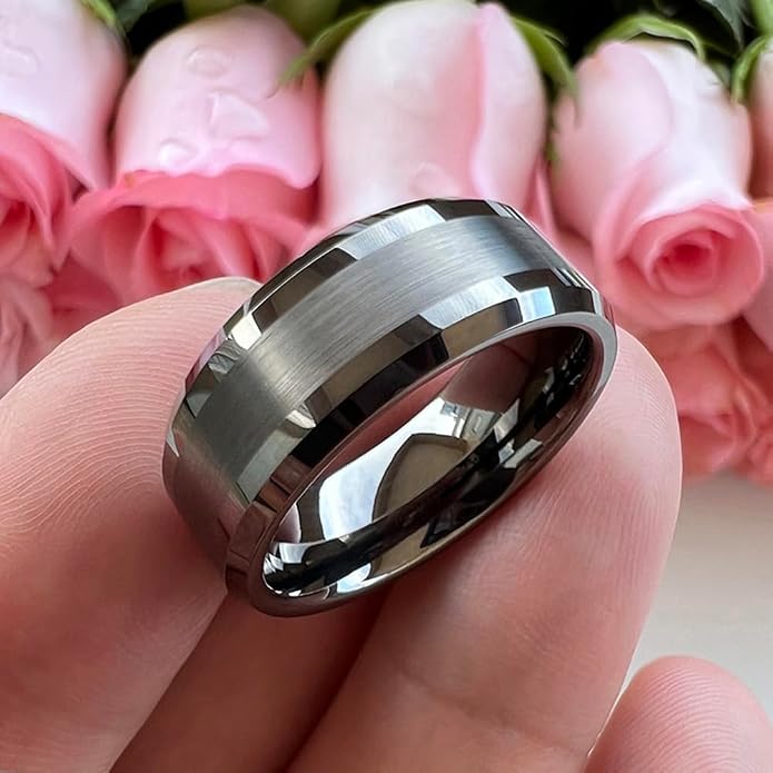 TUTISS 6mm 8mm Silver/Black/Gunmetal/Gold Tungsten Rings for Men Women Fashion Jewelry Engagement Wedding Bands Matte Polished Shiny Beveled Edges Comfort Fit