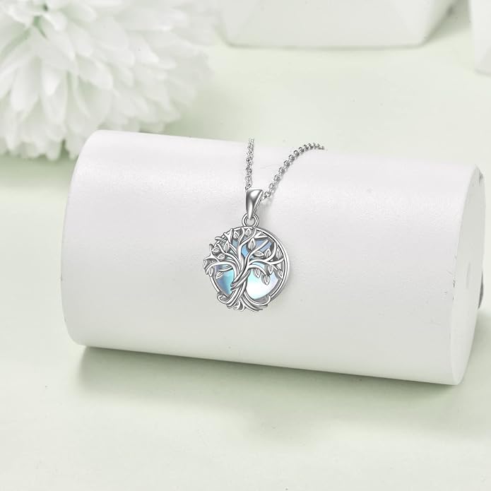 WINNICACA Tree of Life Necklace for Women Sterling Silver Crescent Moon Tree Moonstone Pendant Family Necklace for Mother Daughter Sister Gifts ﻿