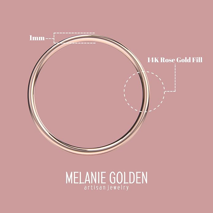 Melanie Golden Jewelry 1mm Thin Smooth Stacking Skinny Ring in Sterling Silver, Gold, or Rose Gold | Handmade Comfort Fit Dainty & Minimalist Bands for Women | Sizes 2-12