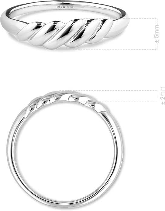 DEVATA Gold or Rhodium Plated Sterling Silver 925 – Eternity, Band Ring for Women – Heart, Knot, Clover, Infinity, Mariner, Cable, Curb, Cuban, Figaro, Daisy, Rope, Ribbed, Dome
