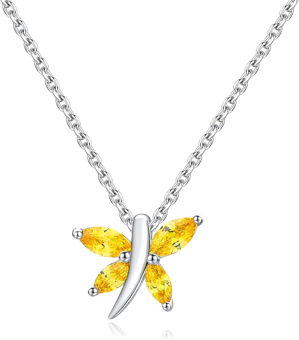 925 Sterling Silver Birthstone Necklaces for Women, Dainty Cute Dragonfly/Butterfly Pendant Necklace, Great Christmas/Anniversary Jewelry for Mother