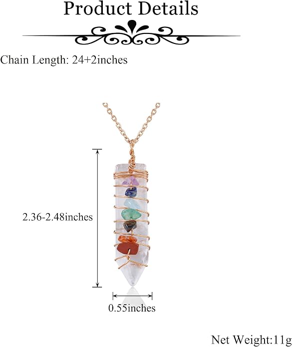 GEHECRST Natural Raw Clear Quartz Point Pendant Necklace Reiki 7 Chakra Healing Crystal Gemstone Chips Rose Gold Copper Wires Wrapped Necklace for Men, Women