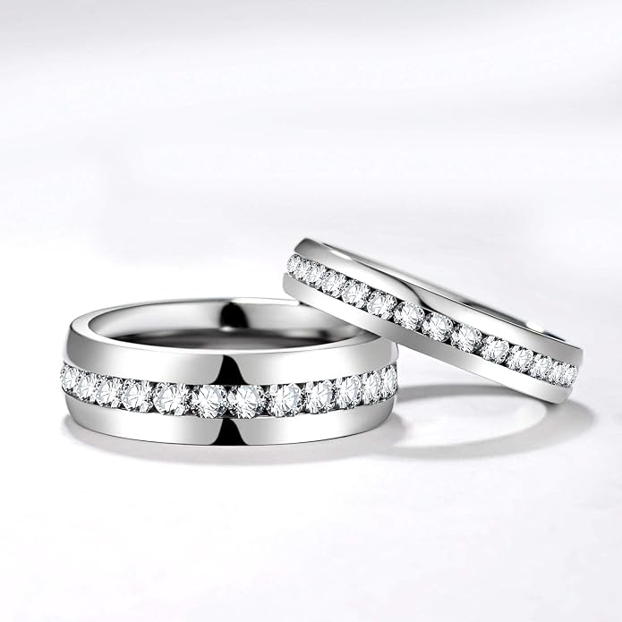 TIGRADE 2.5mm 4mm 5mm 6mm Titanium Ring Cubic Zirconia Engagement Ring Wedding Band Size 3 to 13.5